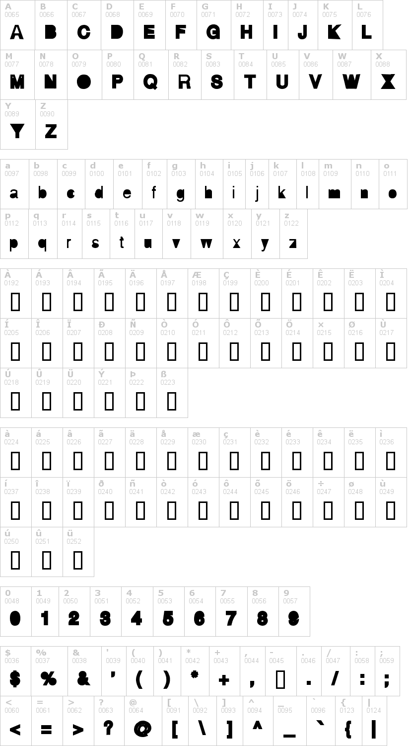 Lettere dell'alfabeto del font ai-hellvertigo con le quali è possibile realizzare adesivi prespaziati