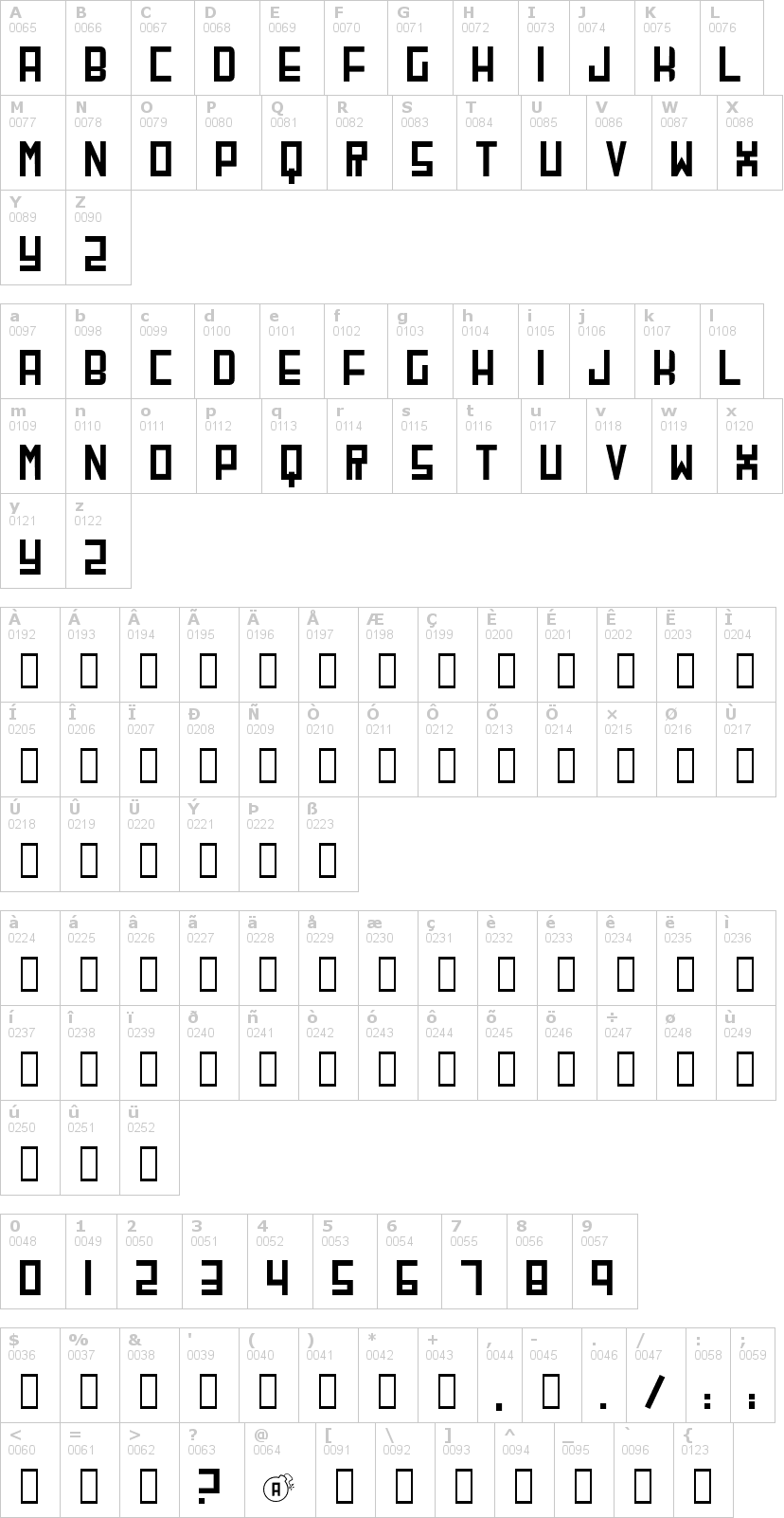 Lettere dell'alfabeto del font cherrybomb con le quali è possibile realizzare adesivi prespaziati