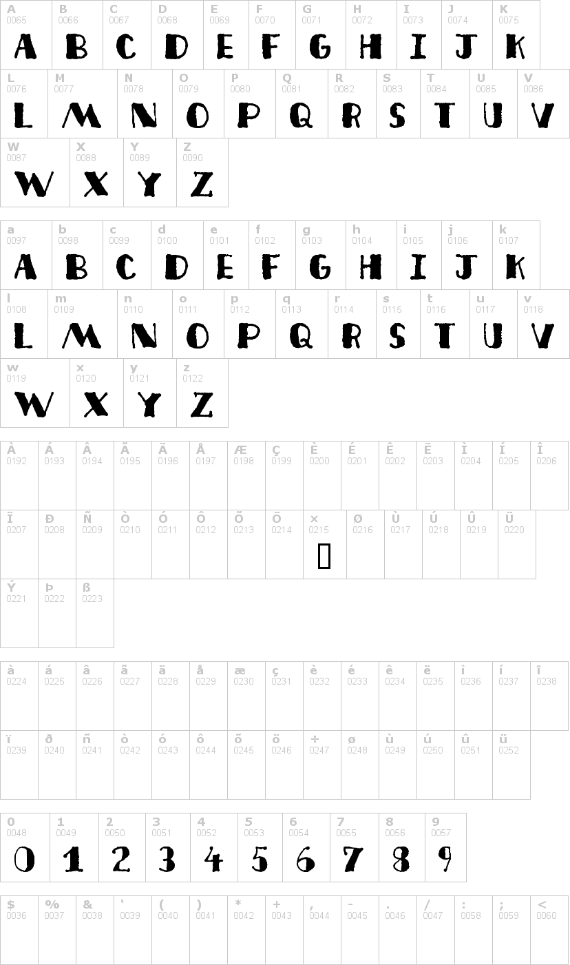 Lettere dell'alfabeto del font deco-freehand con le quali è possibile realizzare adesivi prespaziati