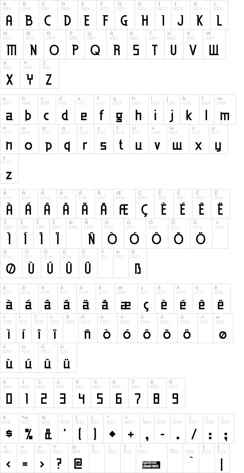 Lettere dell'alfabeto del font eden-mills con le quali è possibile realizzare adesivi prespaziati