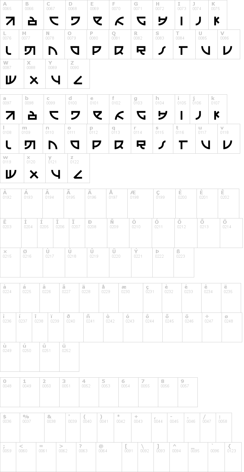 Lettere dell'alfabeto del font emison con le quali è possibile realizzare adesivi prespaziati