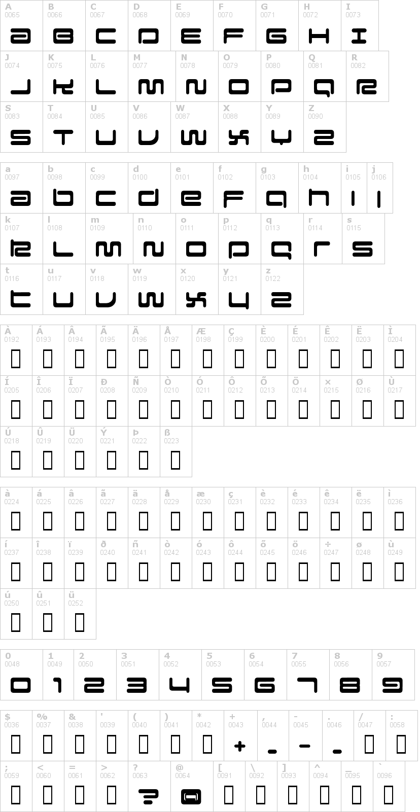 Lettere dell'alfabeto del font falcon con le quali è possibile realizzare adesivi prespaziati