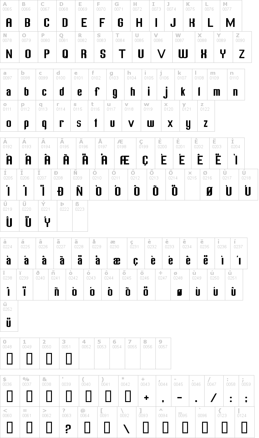 Lettere dell'alfabeto del font freak-out con le quali è possibile realizzare adesivi prespaziati