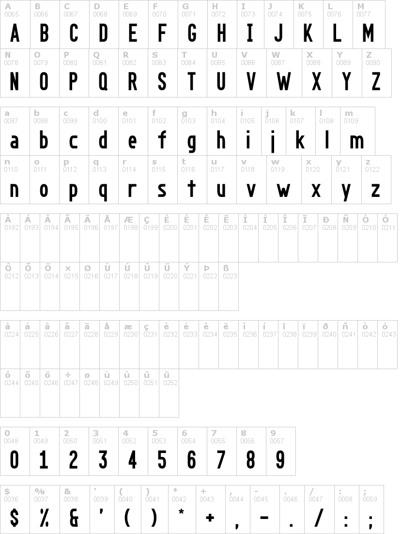 Lettere dell'alfabeto del font go-long con le quali è possibile realizzare adesivi prespaziati