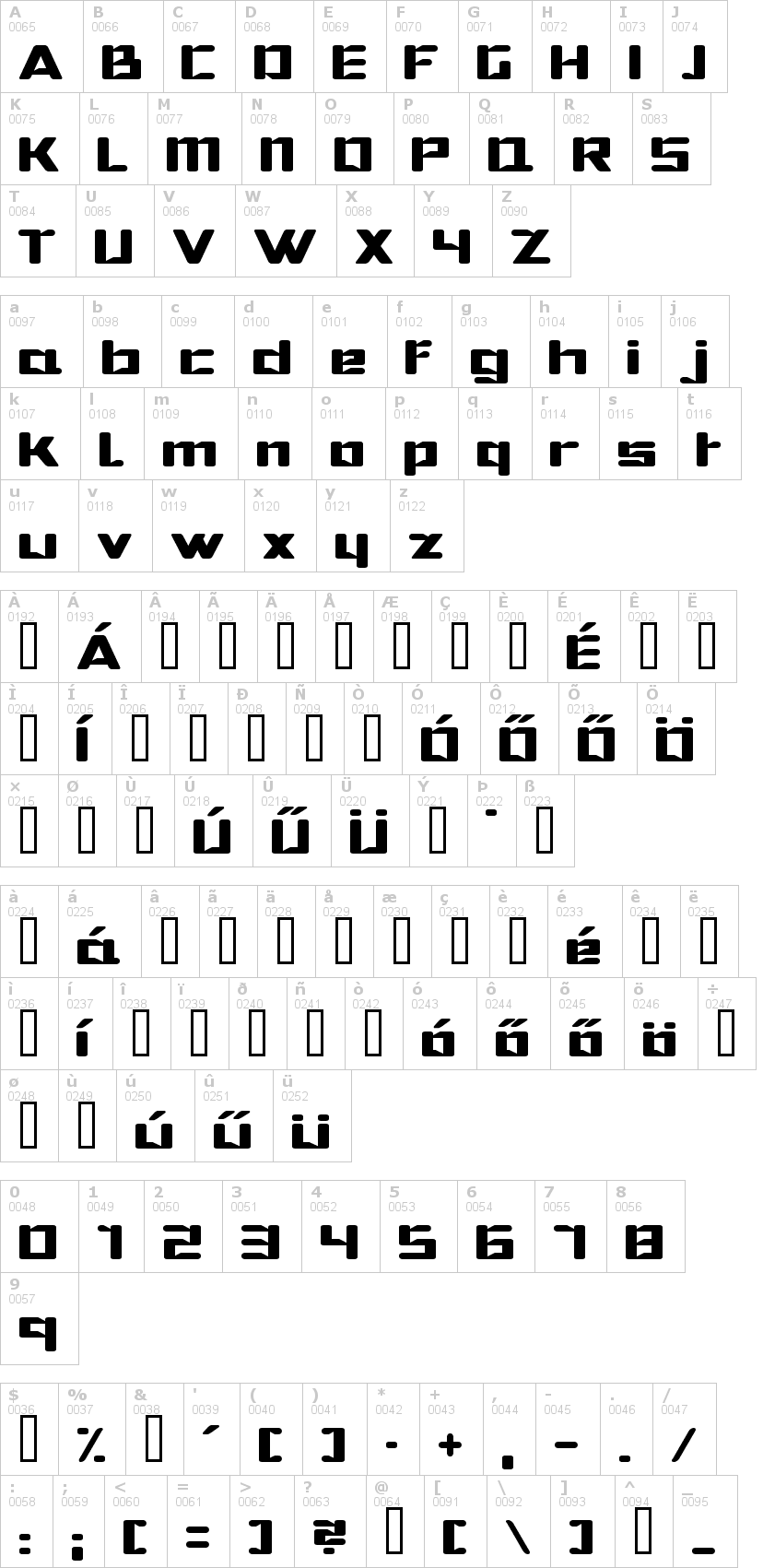 Lettere dell'alfabeto del font hibernate con le quali è possibile realizzare adesivi prespaziati