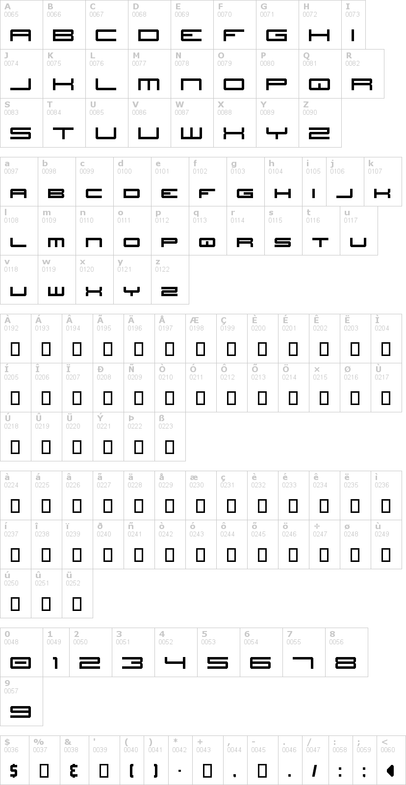 Lettere dell'alfabeto del font jh-titles con le quali è possibile realizzare adesivi prespaziati