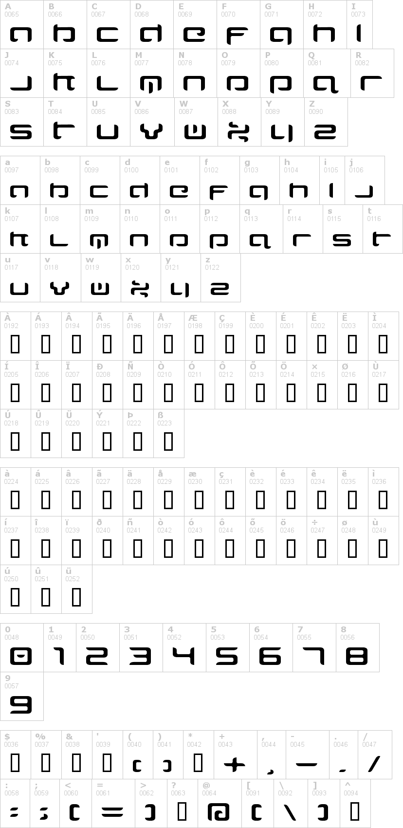 Lettere dell'alfabeto del font majispirit con le quali è possibile realizzare adesivi prespaziati