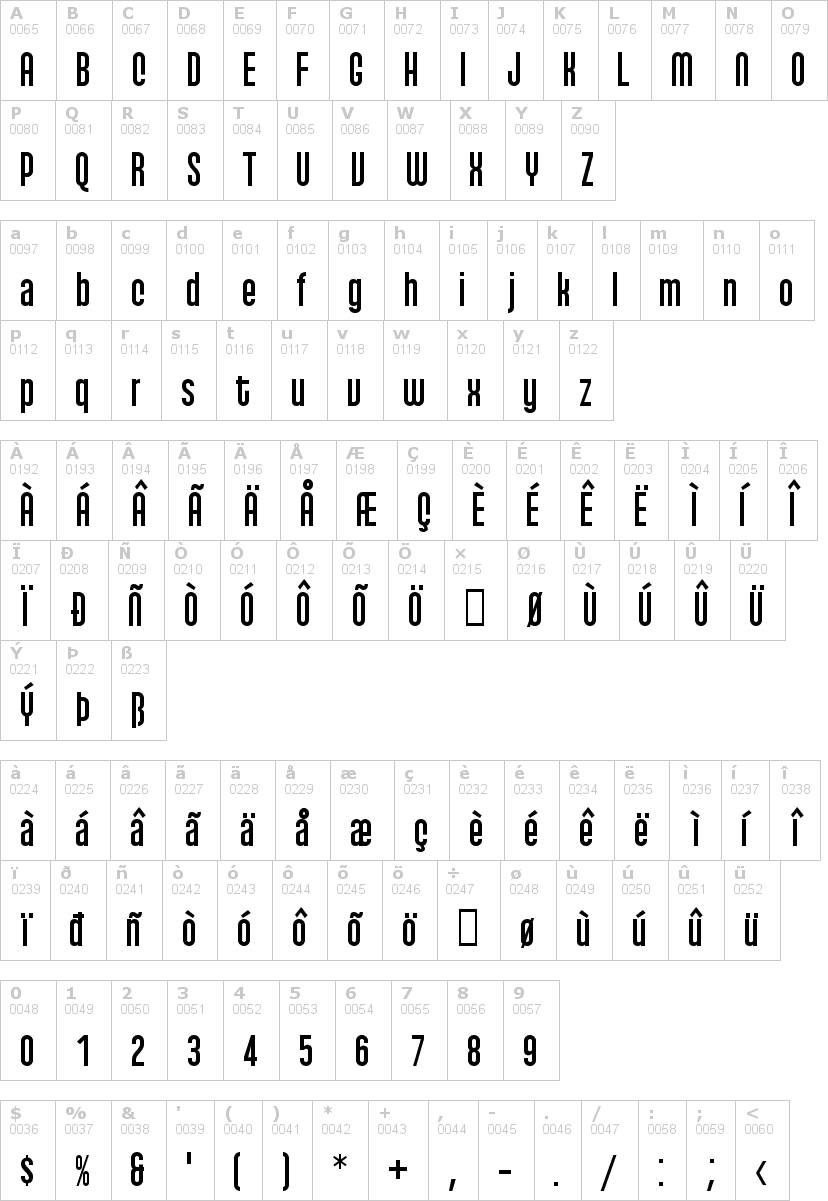 Lettere dell'alfabeto del font qhytsdakx con le quali è possibile realizzare adesivi prespaziati