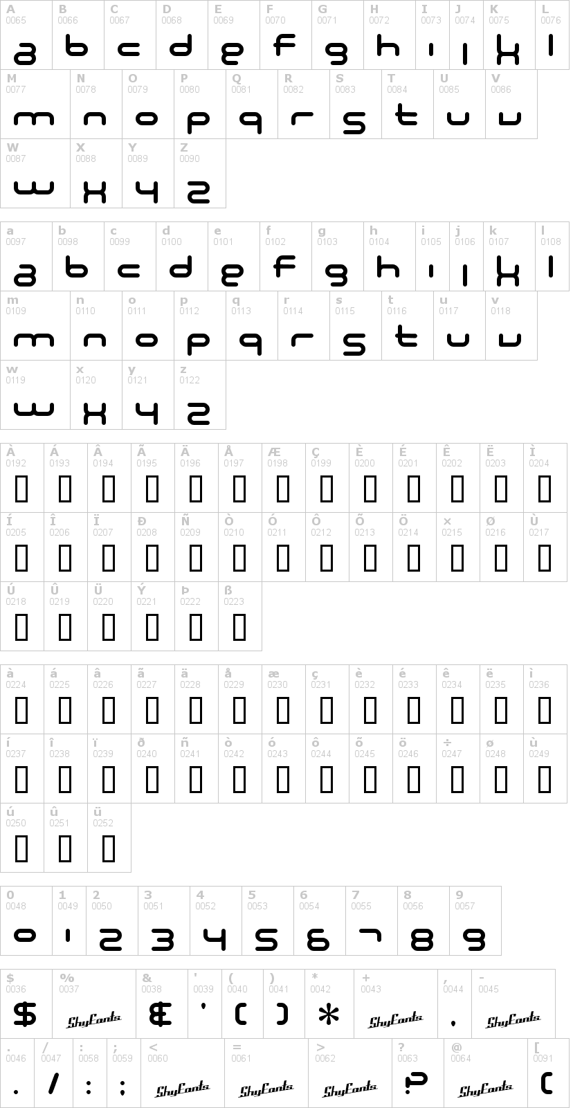 Lettere dell'alfabeto del font technodelight con le quali è possibile realizzare adesivi prespaziati